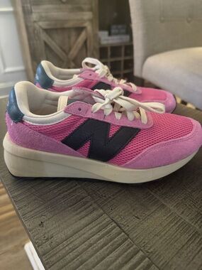 New Balance 370 Pink and Black Platform Runner Sneakers